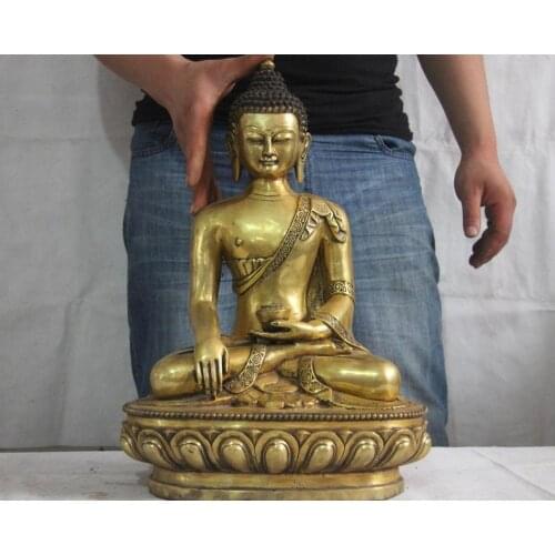Tibet Buddhism copper Bronze Gild Shakyamuni Sakyamuni Buddha Hold Bowl Statue