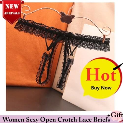 Women Erotic Open crotch Lace underwear low waist Panties see-through Sexy Thong Couple Love Briefs No need to take off Panties