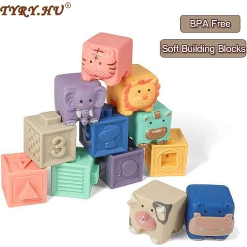 TYRY.HU 12Pcs/Set Silicone Digital Building Block Baby Silicone Teether BPA Free Baby Soft Silicone 3D Educational Stacked Toys