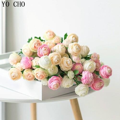 YO CHO Artificial Flowers Vivid Tea Rose Wedding Flowers 3 Heads Silk Roses Artificial Flowers Bouquet DIY Home Party Decoration