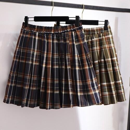 Casual Pleated Skirt Women Large Size Summer Short Skirt Wild Womens 2020 Fashion Elegant Plaid A-Line Pleated Skirt Female Q31