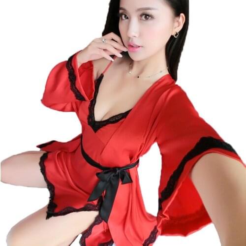 Womens Sexy Autumn Design Full Sleeve Two Pieces Nightdress + Bathrobe Set Free Shipping Luxury Lace Silk Nightwear Wholesale