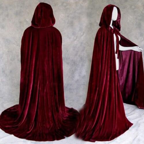 Halloween Costumes for Women Men Fancy Cloak Velvet Hooded Adult Witch Long Purple Green Red Black Halloween Cloaks Hood Capes