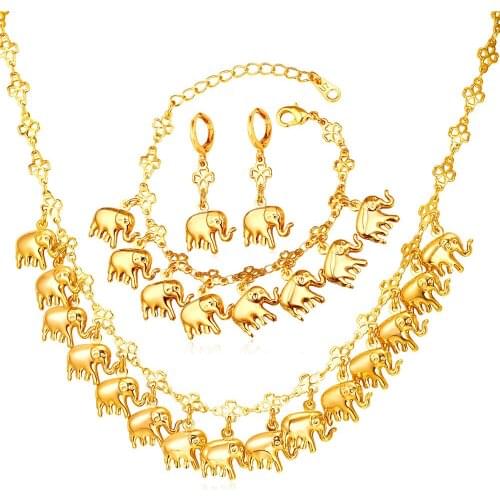 Women Wedding Engagement Jewelry African Elephant With Hollow Clover Yellow Gold/Silver Color Wholesale S945
