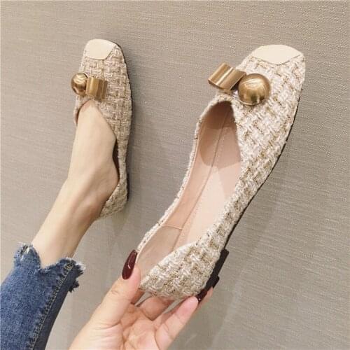Zapatos De Mujer Women Shoes Metal Designer Shoes Women Luxury 2021 Brand Slip-On Spring/Autumn Square Toe Casual Basic Flats