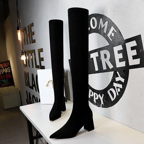BIGTREE Fashion Knitting Stretch High Heels Over The Knee High Women Boots Pointed Toe Female Black Sexy Nightclub Winter 2019
