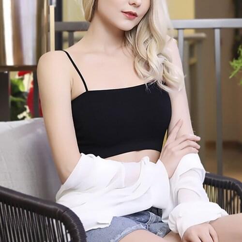 Womens Crop top Bra Camis Female Bandage Backless U Neck pad Casual Pure Solid Sexy Sleeveless Strap Vest bras Bodycon Backless