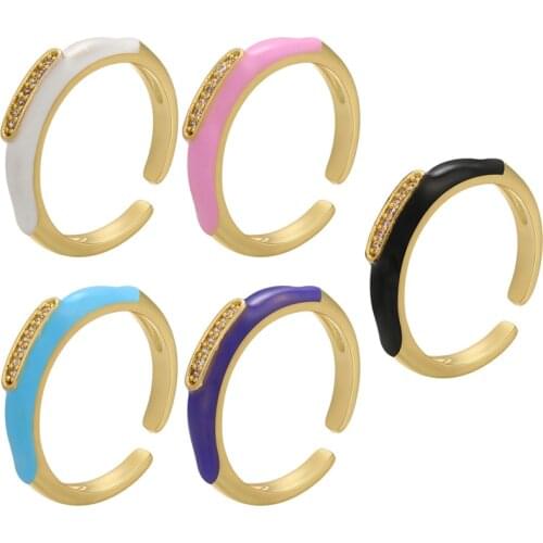 ZHUKOU NEW Trendy simple bar crystal ring for women 18K real gold plating summer Dripping oil enamel opening women rings VJ177