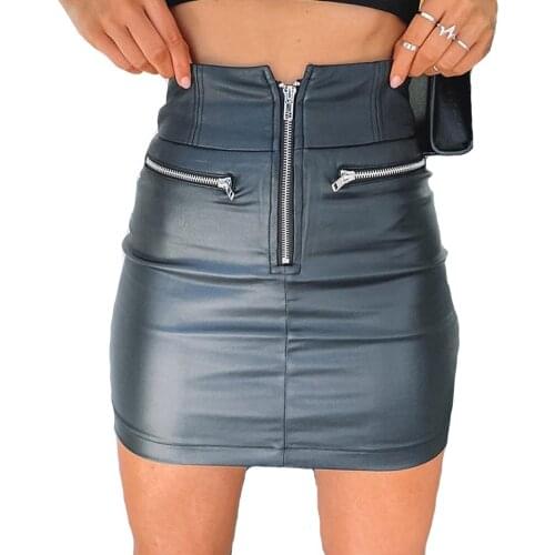 Fashion Women High Waist PU Leather Bodycon Mini Dress Ladies Evening Party Pencil Skirts Zipper Streetwear Skinny Slim Clothes