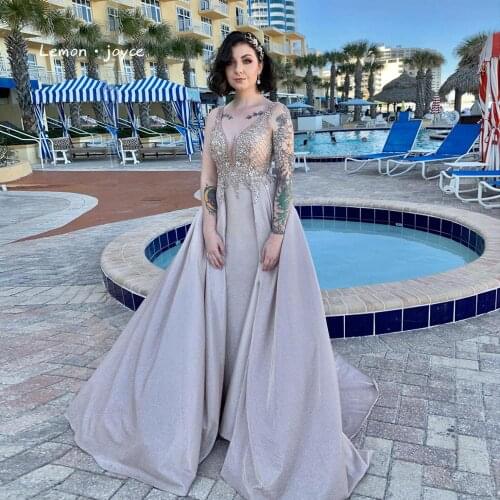 Lemon joyce Green Prom Dresses 2020 Sexy V-neck Beading Shiny Dubai Evening Gown vestidos de gala Plus Size