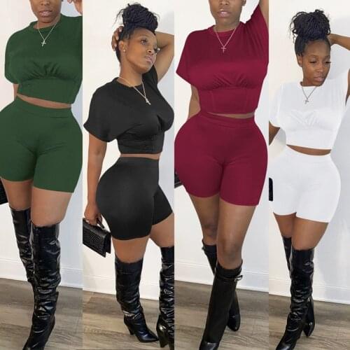 ZKYZWX Two Piece Short Sets Women Tracksuit Summer Clothes Crop Top Biker Shorts Sweat Suits Loungewear Outfits Matching Sets