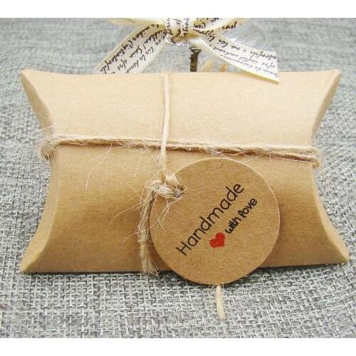 1.18*1.18inch 500pcs circle handmade with love kraft paper hang tag wedding favor sticker name brand label garments hang tags