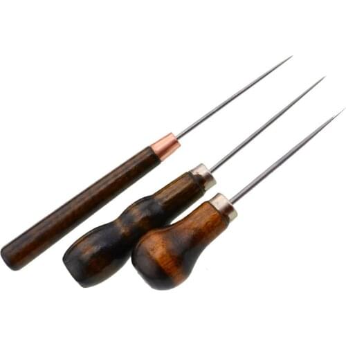 1Pcs New Durable Professional Leather Wood Handle Awl Tools For Leather craft Stitching Sewing Accessories Fast Delivery