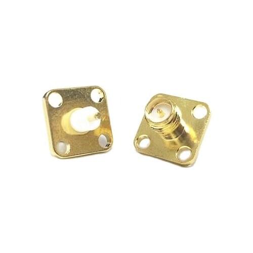 1pc NEW RP-SMA Female Jack RF Coax Modem Convertor Connector 4-hole flange Solder Post Straight Insulator Long 4mm Goldplated