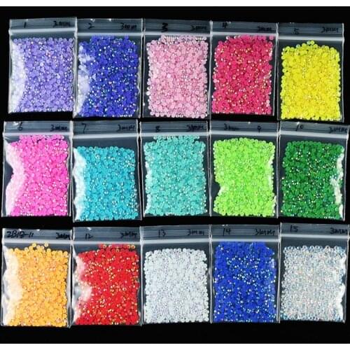 1000Pcs Nail Crystals AB Nail Art Rhinestones Round Beads Flatback Resin Stones For Nail Art Decoration 3mm 15 Colors Gems YU78