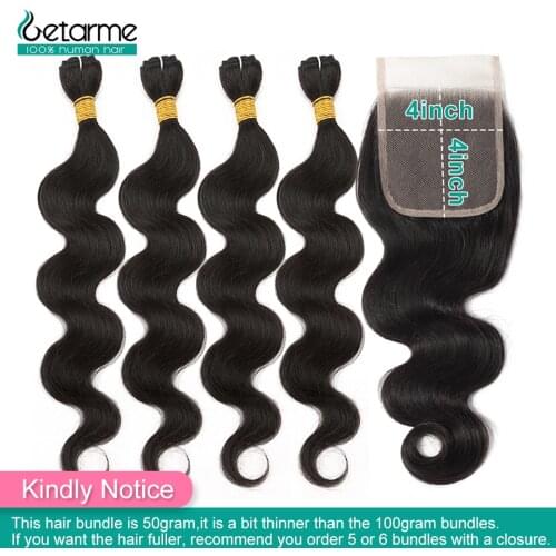 50 Grams/Piece Brazilian Body Wave Bundles With Closure Non-Remy 4x4 Tissage Bresiliens Avec 100% Human Hair With Closure