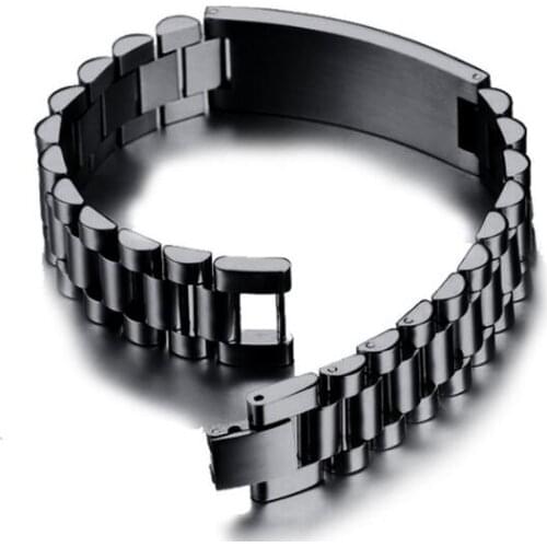 Black Stainless steel Fashion Trendy ID Bracelet Link Chain Jewelry 15mm 8.3'' free shipping