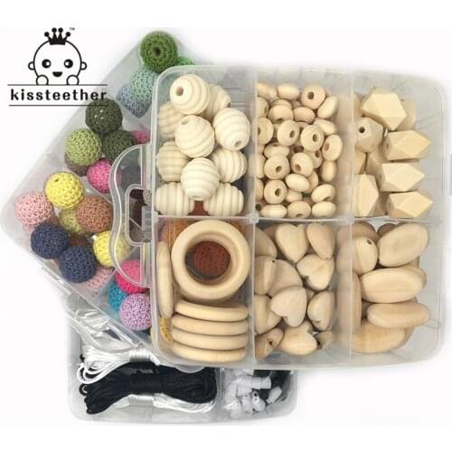 Wood Hearts Spiral Beads Oblong Geometric Wood Beads Mix Color Crochet Beads Breakaway Safety Clasp For Baby Teether Necklace
