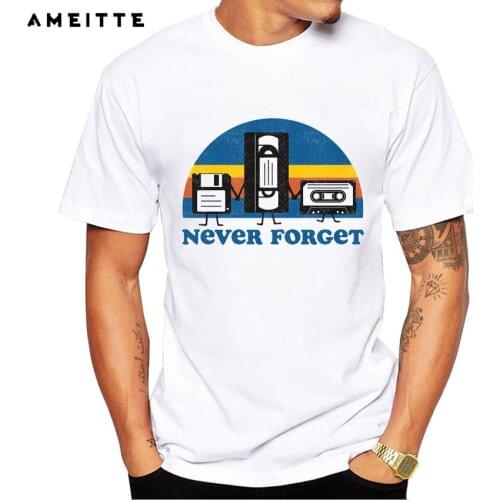 Never Forget Retro Floppy Disk/VHS/Cassette Tape T-Shirt Mens Hipster Streetwear O-Neck Short Sleeve Printing Top Tee