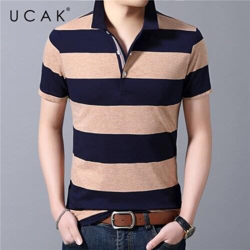 UCAK Brand Streetwear Striped Short Sleeve T-Shirts Men Clothing Summer New Arrivals Turn-Down Collar Casual T Shirt Homme U5434
