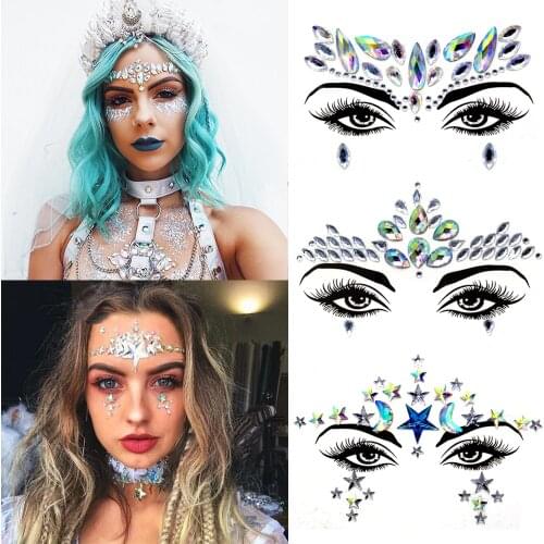 Hot Sale Music Festival 3D Crystal Sticker Arts Festival Face Fashion Accessory Forehead Stage Decor Temporary Tattoo Sticker