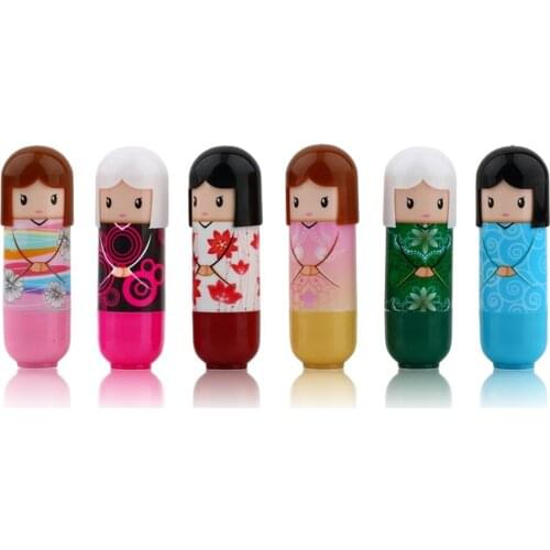 Kimono Doll Lipstick Cute Lovely Pattern Gift For Girl Lady Colorful Girl Lip Balm New Year Pretty Present