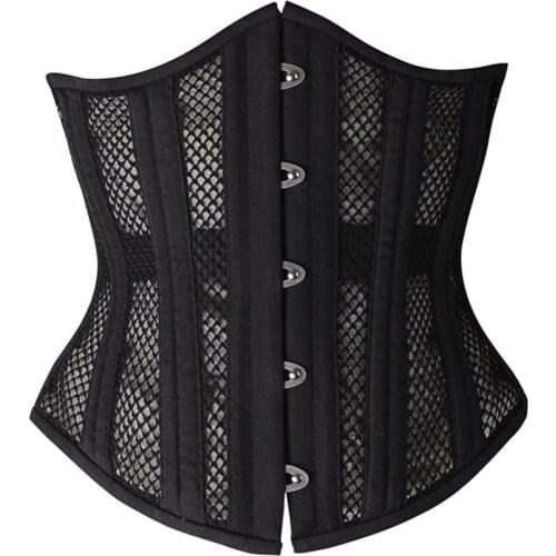 24 Double Steel Boned Waist Trainer Underbust Corsets Bustiers Waist Cincher Breathable Mesh Corset Slimming Shaper Black White