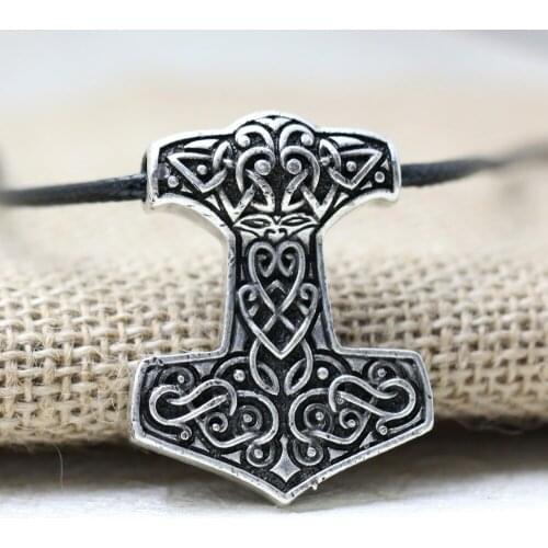 LANGHONG 10pcs Norse Vikings Amulet Pendant Necklace Legendary Viking Odins Knot Hammer Pendant Necklace