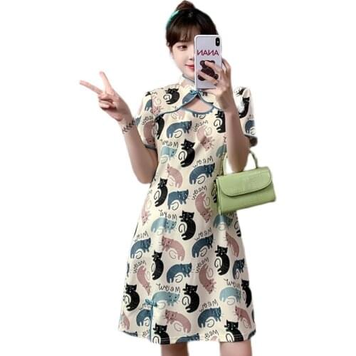 M-3XL 2021 New Summer Fashion Sexy Party Casual Modern Cheongsam Dress for Women Short Sleeve Qipao Traditional Chinese Clothes