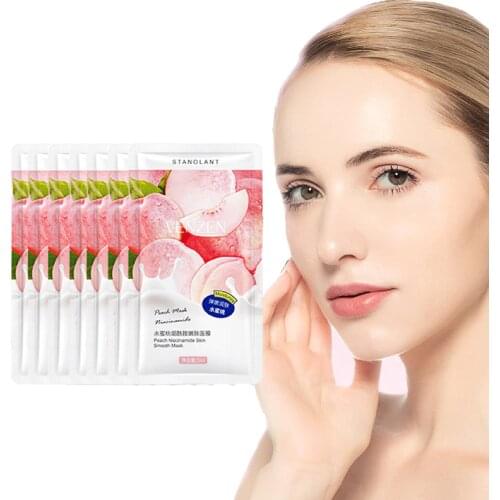 7pcs Peach Niacinamide Sleeping Mask Shrink Pore Brush Mask Moisturizing Disposable Mask Skin Care Improve Roughness & Brighten