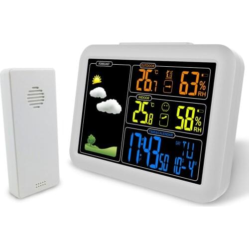 Weather Station Digital Thermometer Hygrometer Indoor Outdoor Temperature Humidity Meter LCD Display Sensor color display