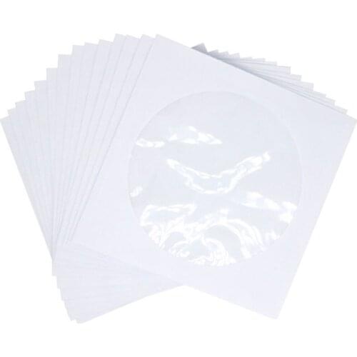 CD DVD Sleeves, DVD CD Media Paper Envelop Sleeves Holder with Clear Window Close Flap White, Pack of 100