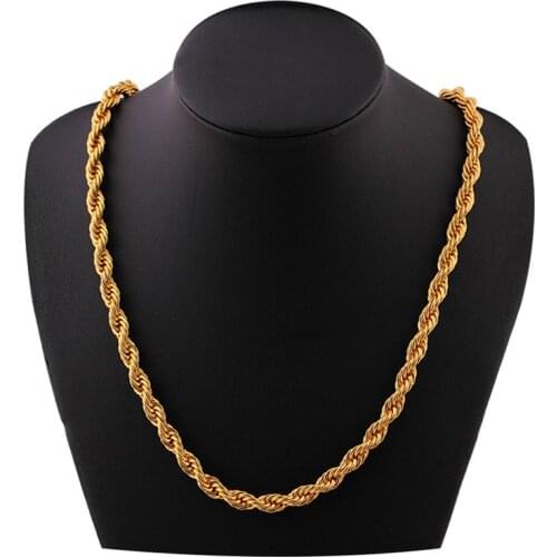 Hip Hop Stainless Steel 6 MM 20.4 inch Men Jewelry Wholesale Hippie Gold Color Male Chain Necklace Jewelry Gift Twist Rope Chain