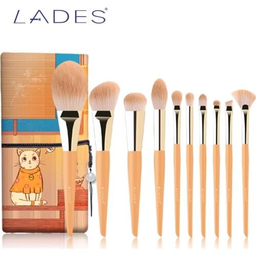 LADES 10PCS Makeup Brushes Set Foundation Powder Eyeshadow Fan Highlighter Make Up Brush Kits Women Beauty Tools