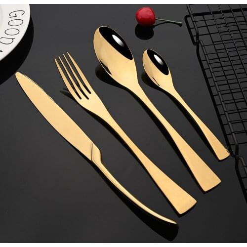 4Pcs Gold Dinnerware Set 304 Stainless Steel Flatware Cutlery Set Black Steak Knife Fork Spoon Tableware Wedding Silverware Set