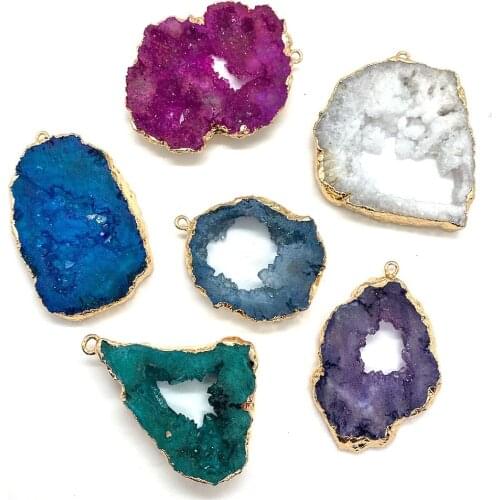 Natural Stone Amethyst Pendant Natural Crystal Geode Pendant Colorful Raw Ore Healing Love Gemstone DIY Ladies Necklace Bracelet
