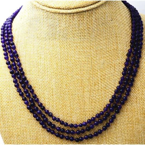 NEW Fashion jewelry 3 rows 4 mm Russias amethysts bead necklace 17-19 "