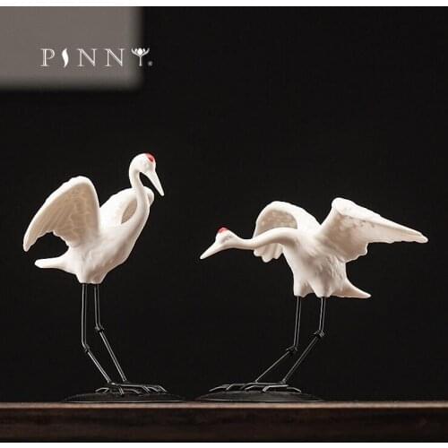 PINNY White Porcelain Crane Creative Animal Ceramic Crafts Decorative Home Decoration Accessories Modern