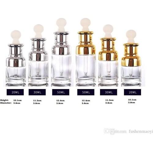 Clear Glass Essential Oil Perfume Bottles Liquid Reagent Pipette Bottles Eye Dropper Aromatherapy Plated Gold Silver Cap 20-30-5