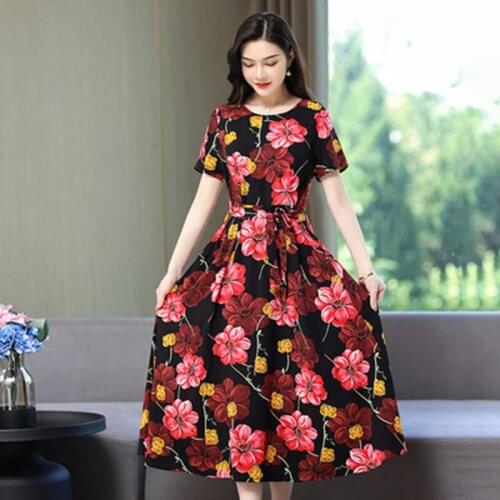 Plus Size Womens SummerCotton and linen Print Flower Long Banquet Dress 2021 Bodycon Dress Elegant Sexy Woman Super Long Dress