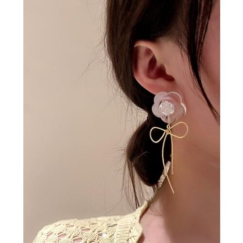 Bowknot Is Flower Earrings South Korean Style Fashionable Sweet Elegant Geometric Stud Earrings