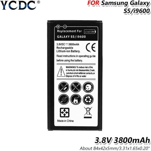 High Power 3800mAh Li-ion Battery Replace For Samsung Galaxy S5 I9600 G900F G900T G900A Smart Phone 3.8V Rechargeable Bateria