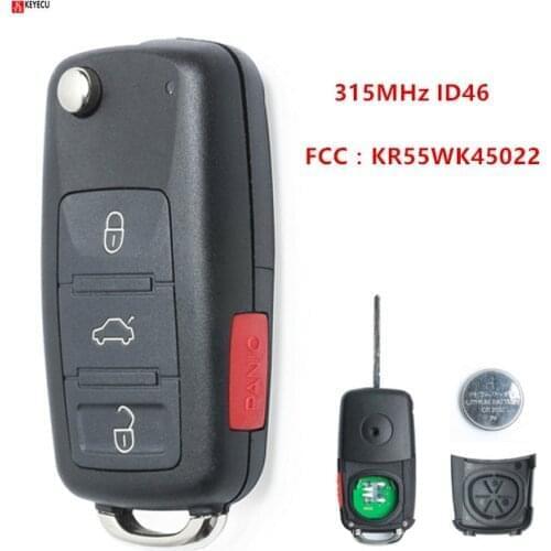 KEYECU 3+1 button Replacement Remote Key Fob 315MHz ID46 for Volkswagen Touareg 2004 2005 2006 2007 KR55WK45022