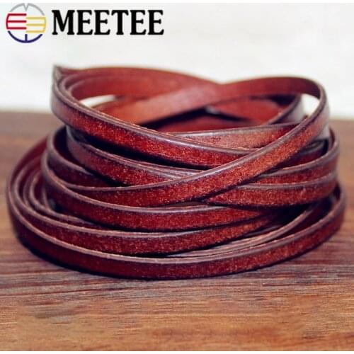 Meetee 5/10M 3/4/5/8/10mm Width Retro Cowhide Leather Flat Rope 1.4mm Thicken Handmade DIY Decoration Jewelry Accessories CD210