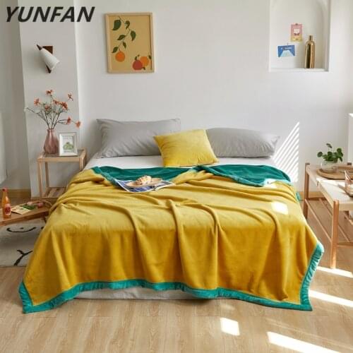 Green yellow fleece blankets and throws Adult Thick Warm winter Blankets Super Soft duvet luxury Blanket twin queen king blanket