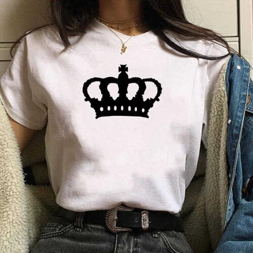 Crown Print ladies T-shirt ladies casual basis O-collar white shirt short sleeve ladies T-shirt TX00141
