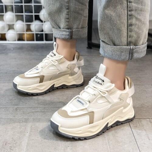 2021 New Chunky Sneakers Increasing Sole Women Platform Shoes Lace Up Pu Leather Sport Sneakers Running Shoes Tenis De Mujer