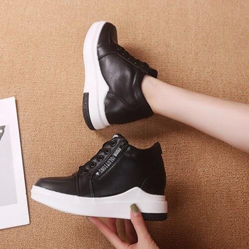 Women Chunky Sneakers 2020 Spring 6CM High Heels Casual Shoes Thick Soled Lace-up Ladies Shoes Wedge Platform Sneakers Woman