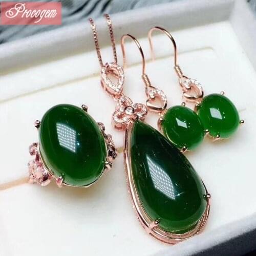 Natural Jasper Women Party jewelry sets Water Drop Necklace/Ring/Drop Earrings Genuine gemstone fine Jewelry S925 silver #162