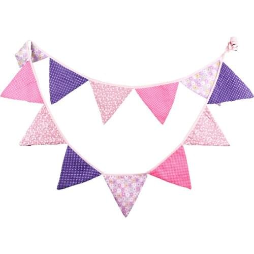 1pcs 3.3M Length 12 Flags Purple Red Rose Flower Dots Children Birthday Cloth Banner Decorations Home Festival Deco Pennant